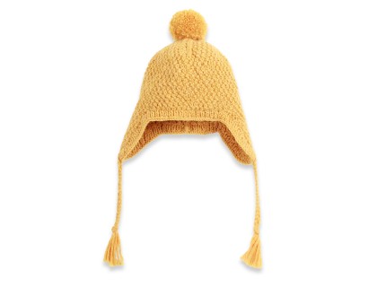 baby-children-cap-hat-yellow-wool-alpaca-hand-knitted-moss-stitch-